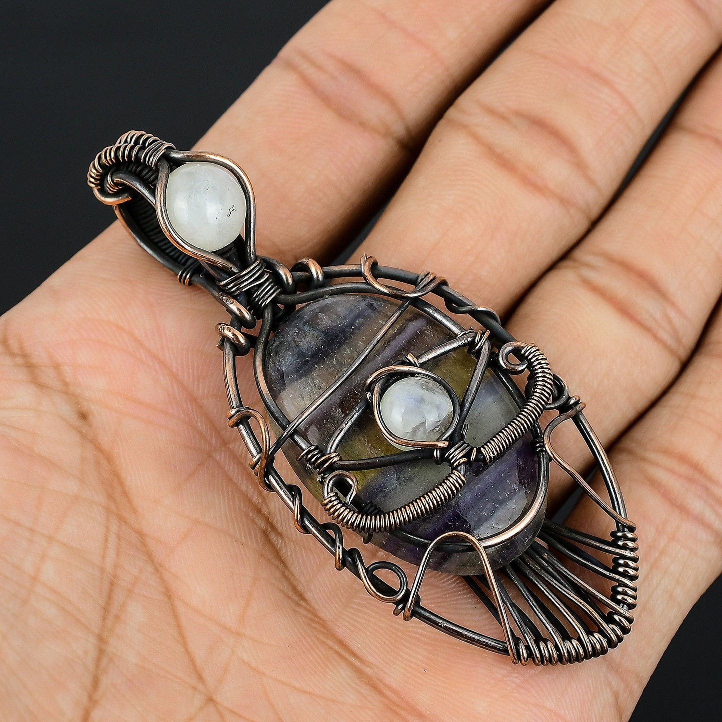 Green Purple Fluorite Gemstone Pendant