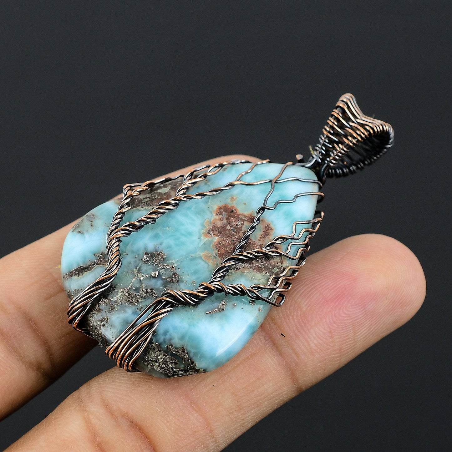 Blue Larimar Gemstone Tree Pendant