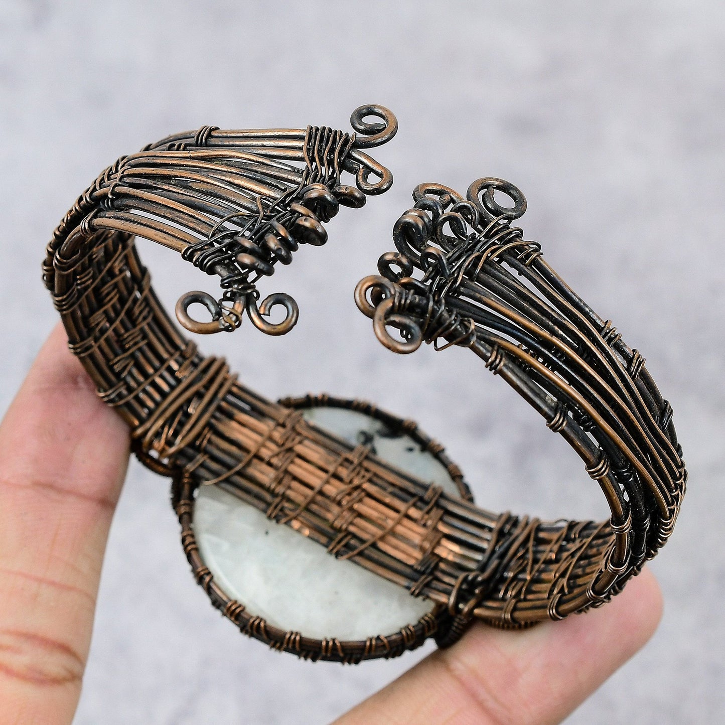 Rainbow Moonstone Gemstone Copper Bangle