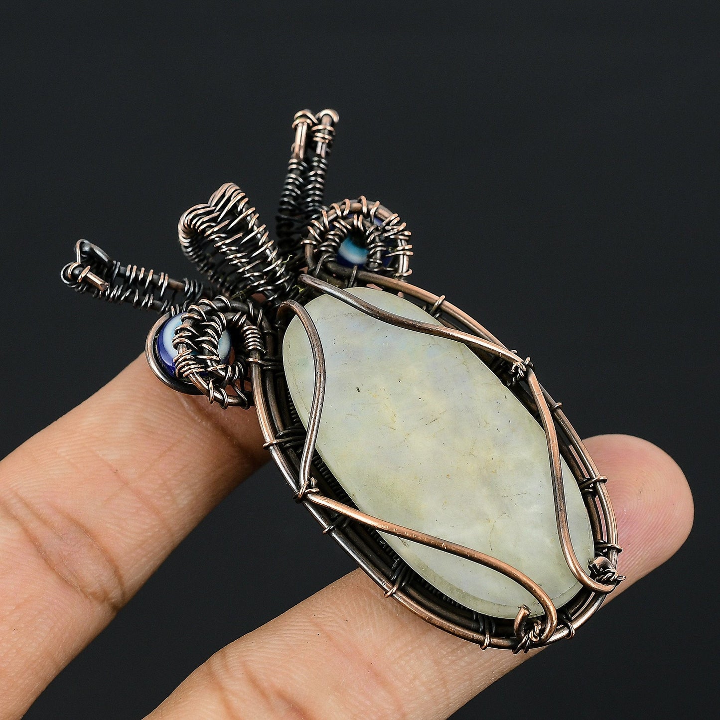 Blue Moonstone Gemstone Owl Pendant