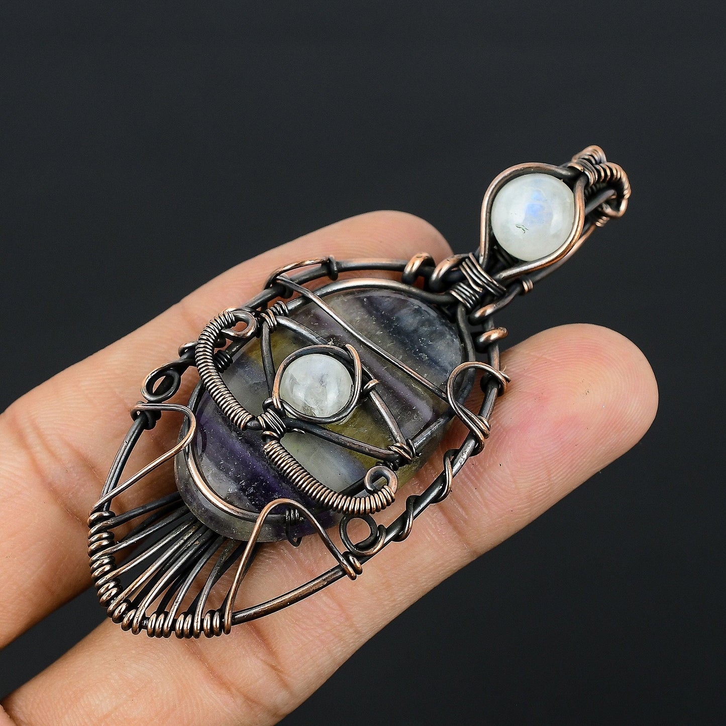 Green Purple Fluorite Gemstone Pendant