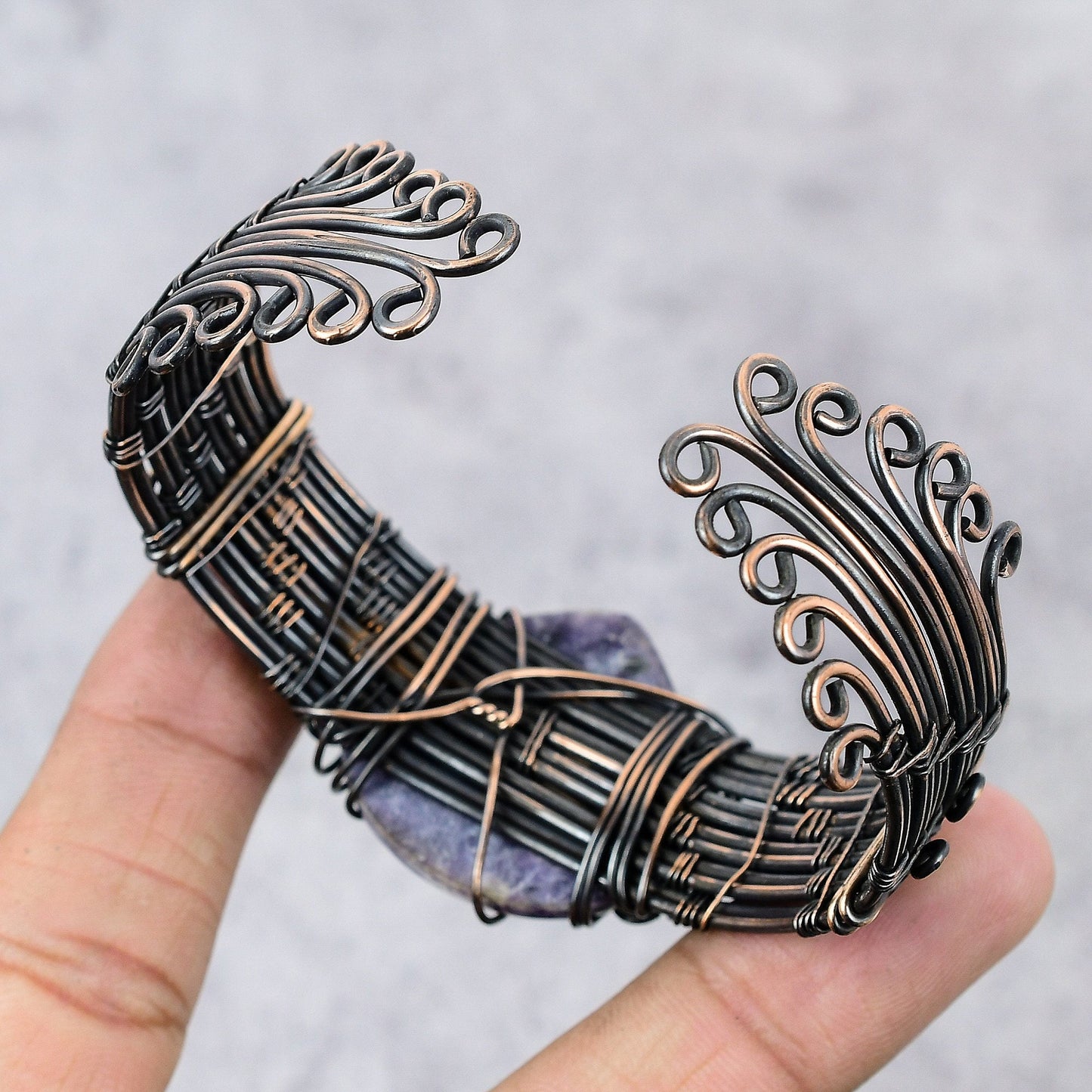Purple Amethyst Gemstone Copper Cuff Bracelet