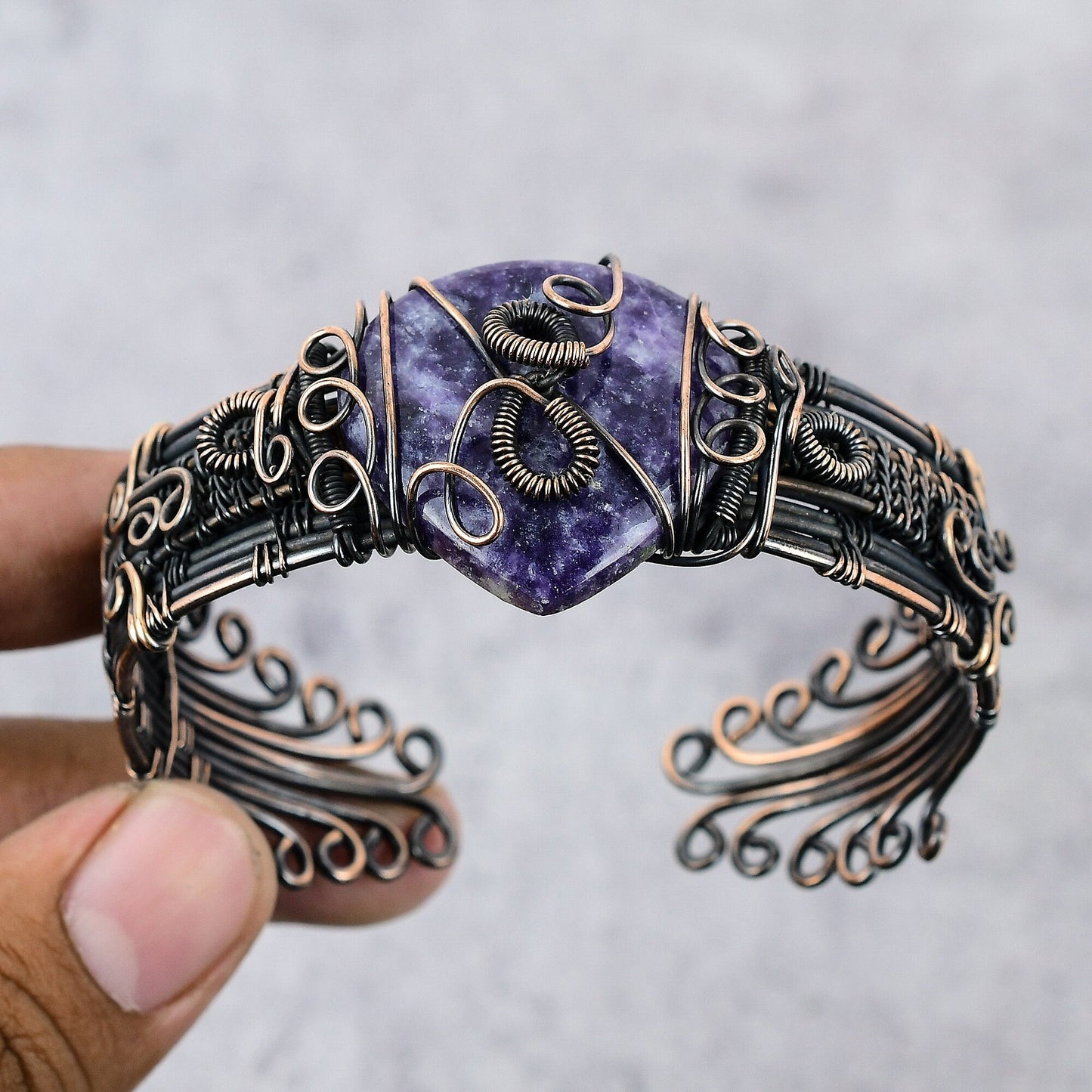 Purple Amethyst Gemstone Copper Cuff Bracelet