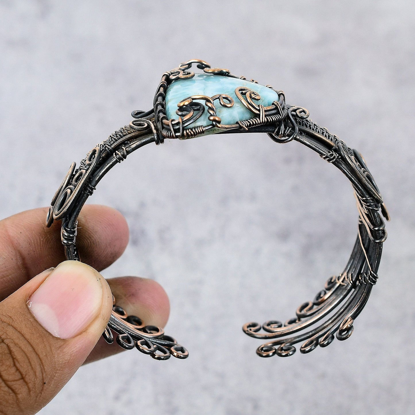 Blue Larimar Gemstone Cuff Bracelet