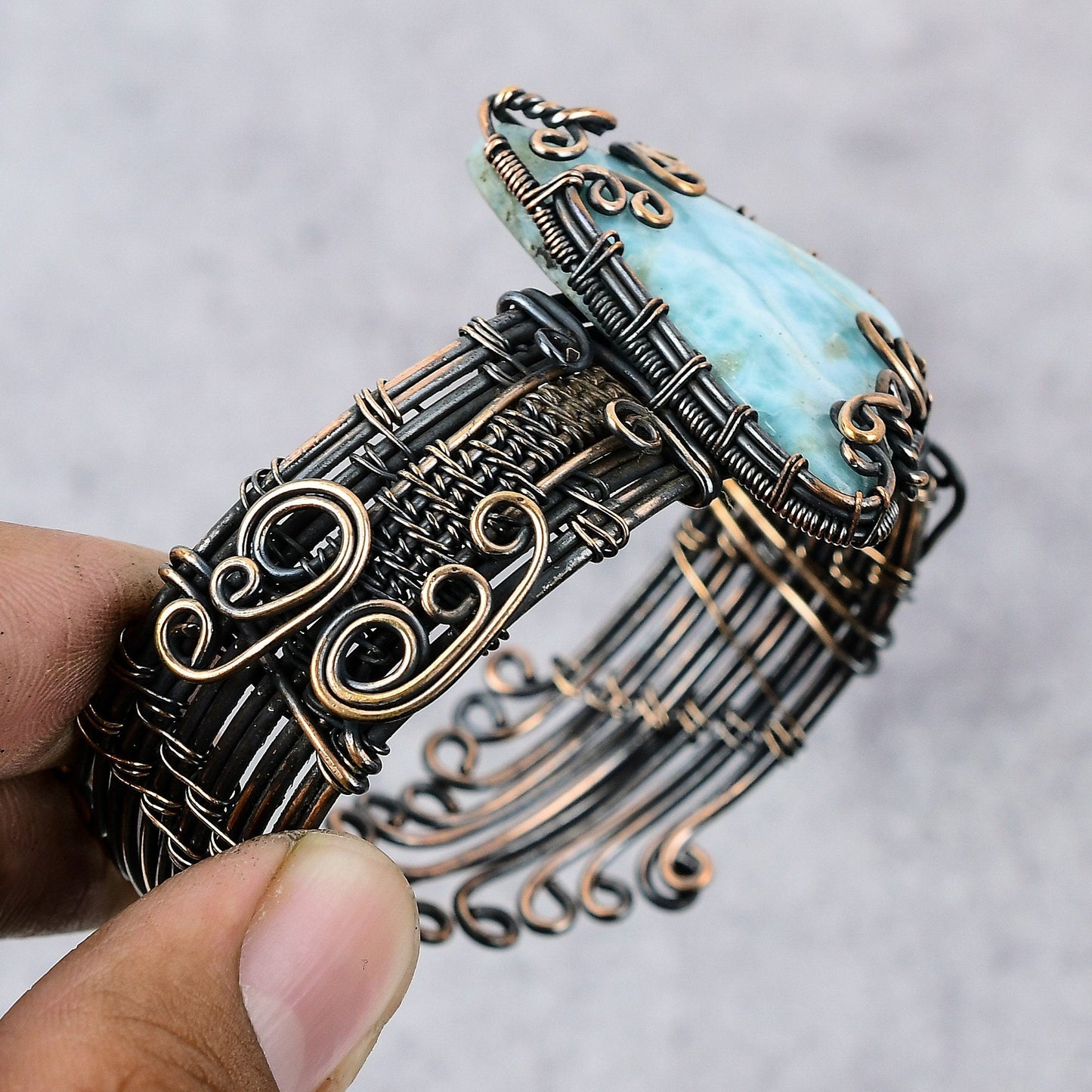 Blue Larimar Gemstone Cuff Bracelet