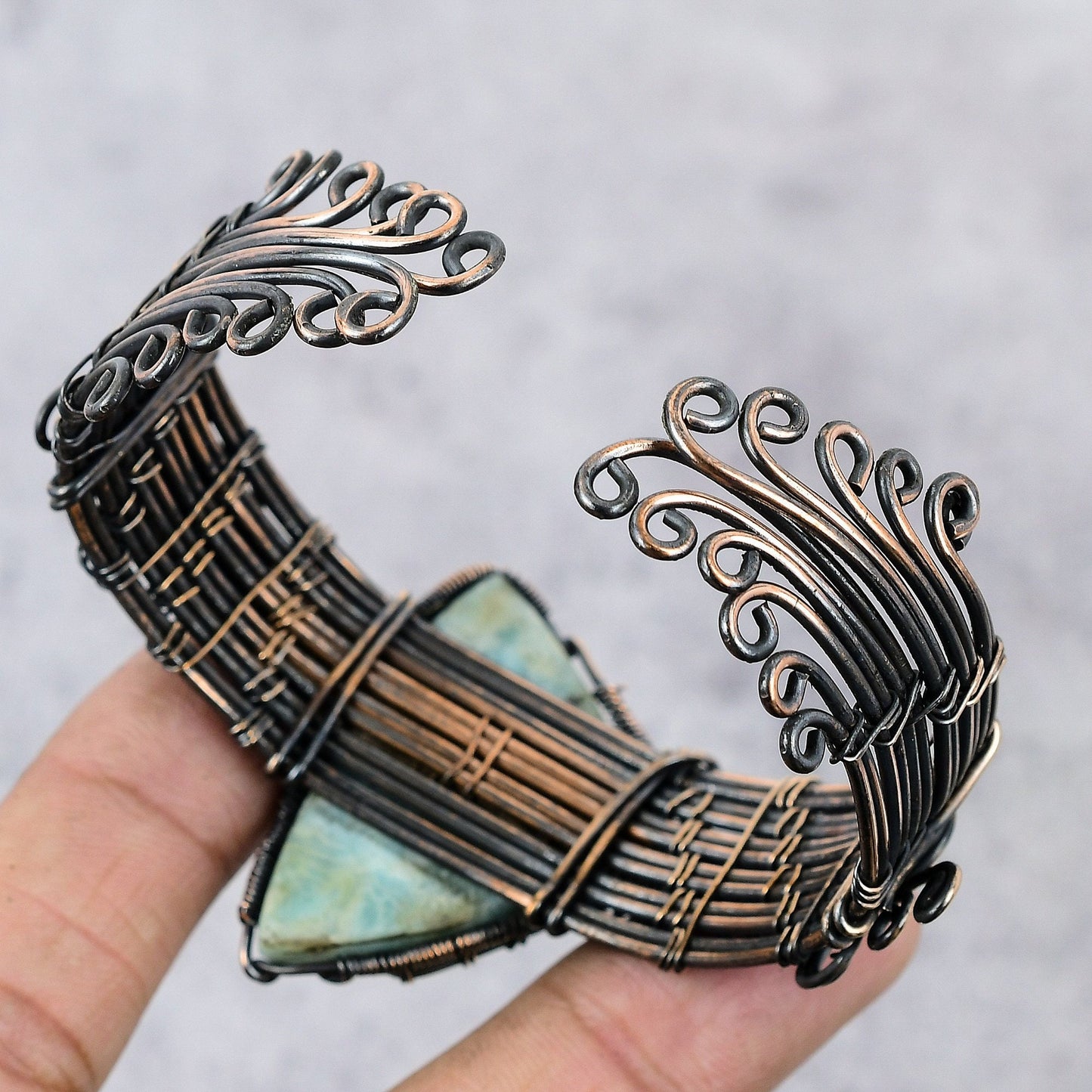 Blue Larimar Gemstone Cuff Bracelet