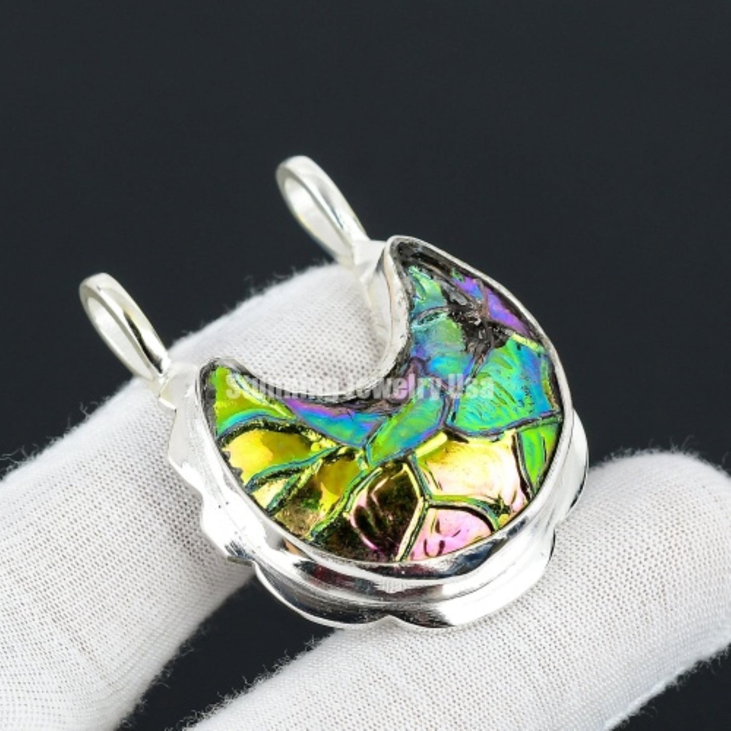 Black Obsidian Moon Gemstone Pendant