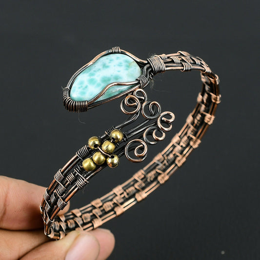 Blue Larimar Gemstone Cuff Bracelet