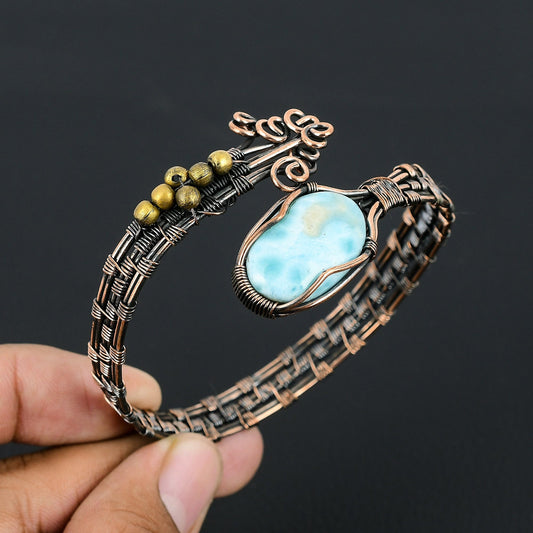 Blue Larimar Gemstone Copper Cuff Bracelet