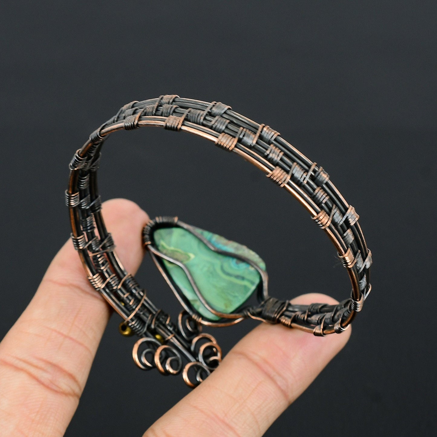 Green Malachite Gemstone Cuff Bracelet