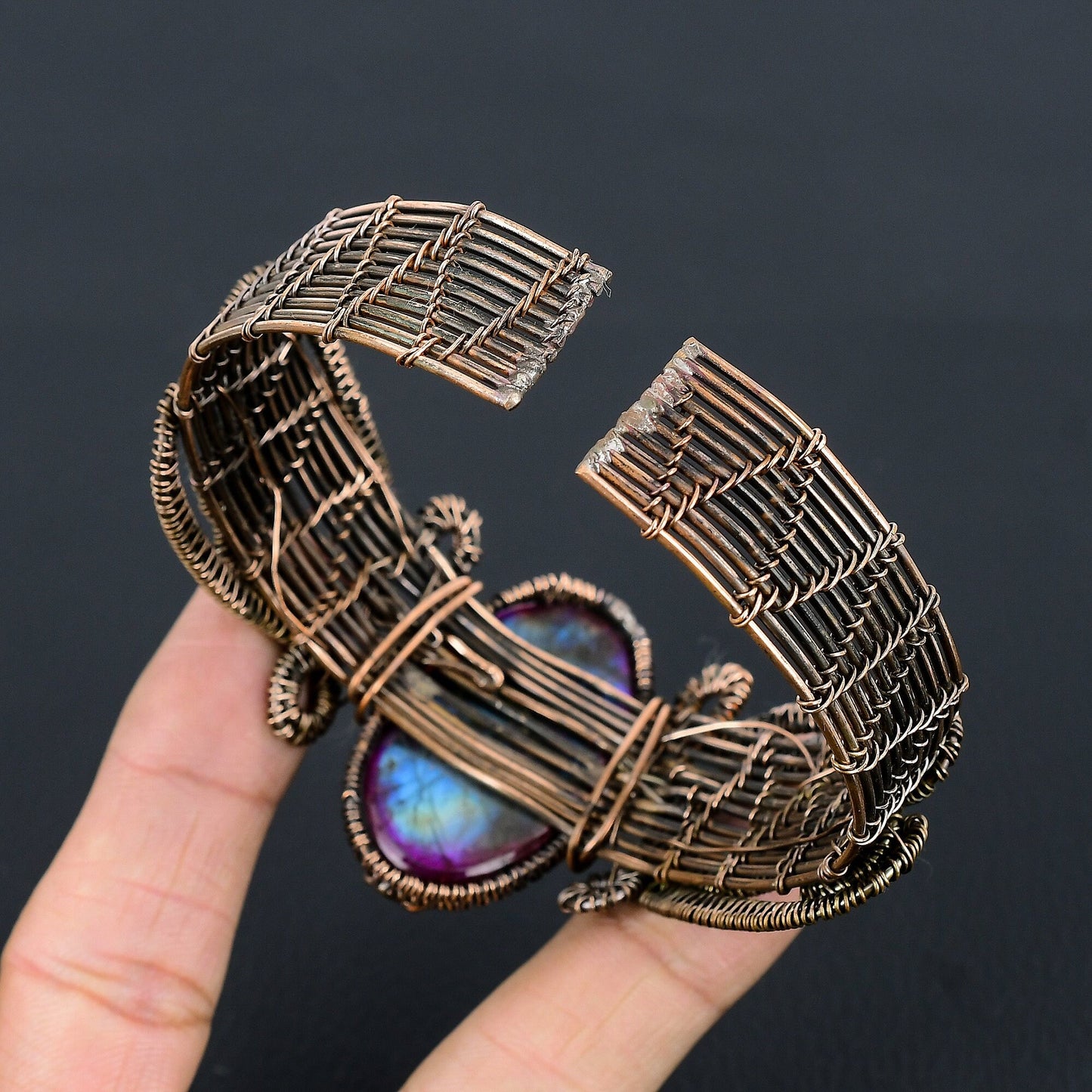 Red Flash Labradorite Gemstone Cuff Bracelet