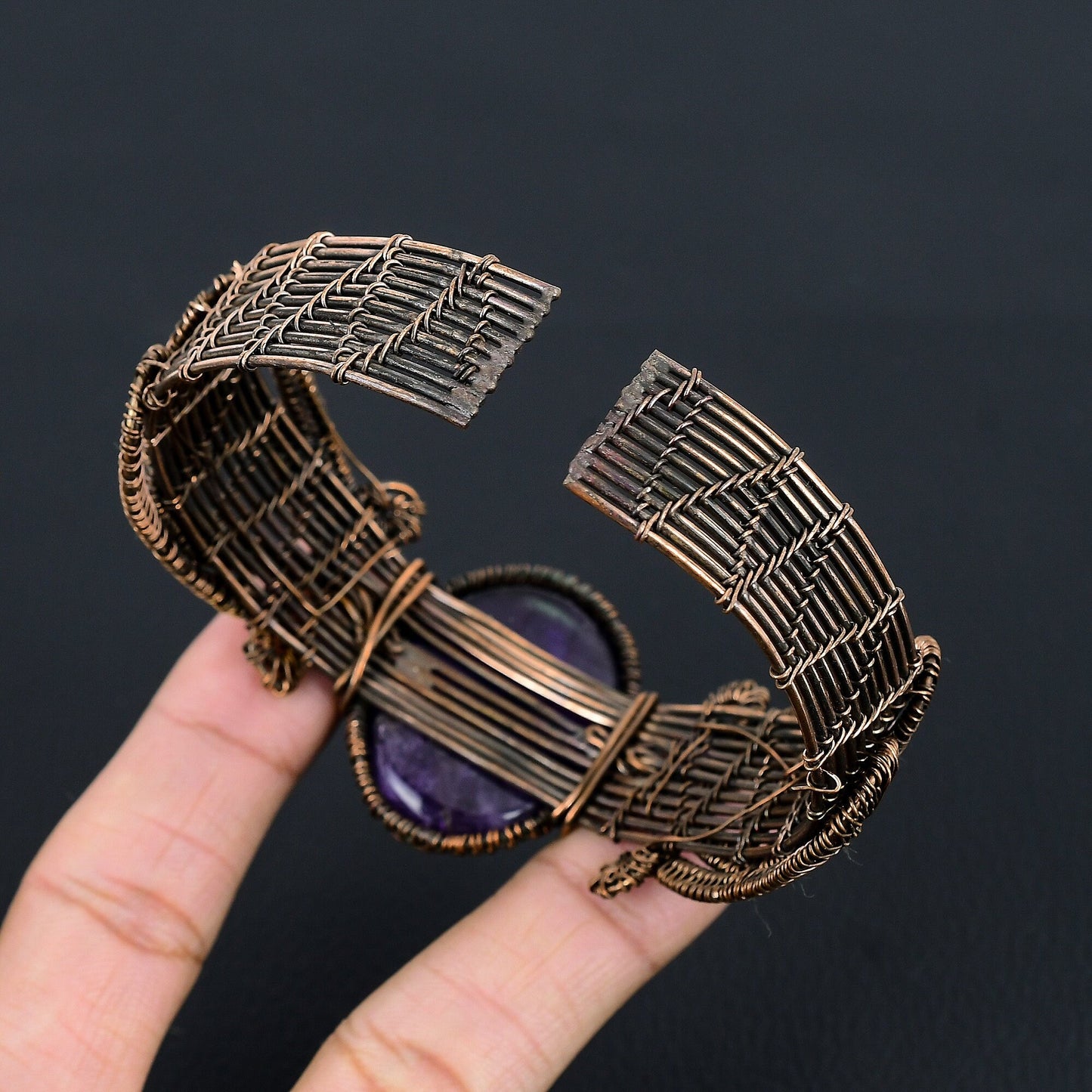 Purple Amethyst Gemstone Copper Cuff Bracelet