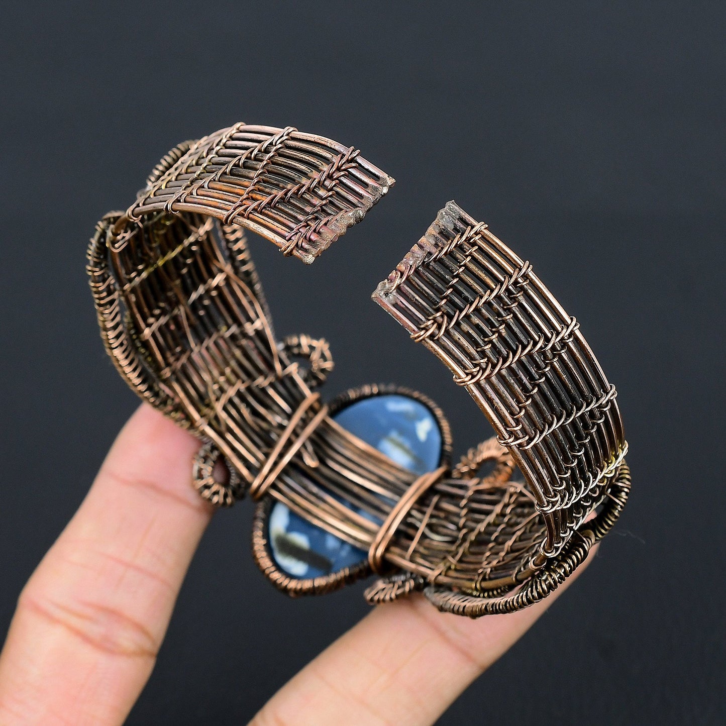 Blue Owyhee Opal Gemstone Cuff Bracelet