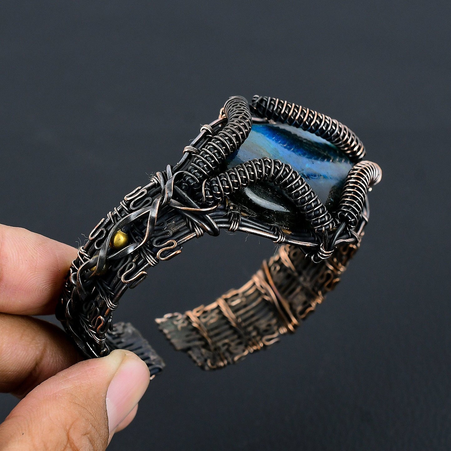 Blue Labradorite Gemstone Copper Cuff