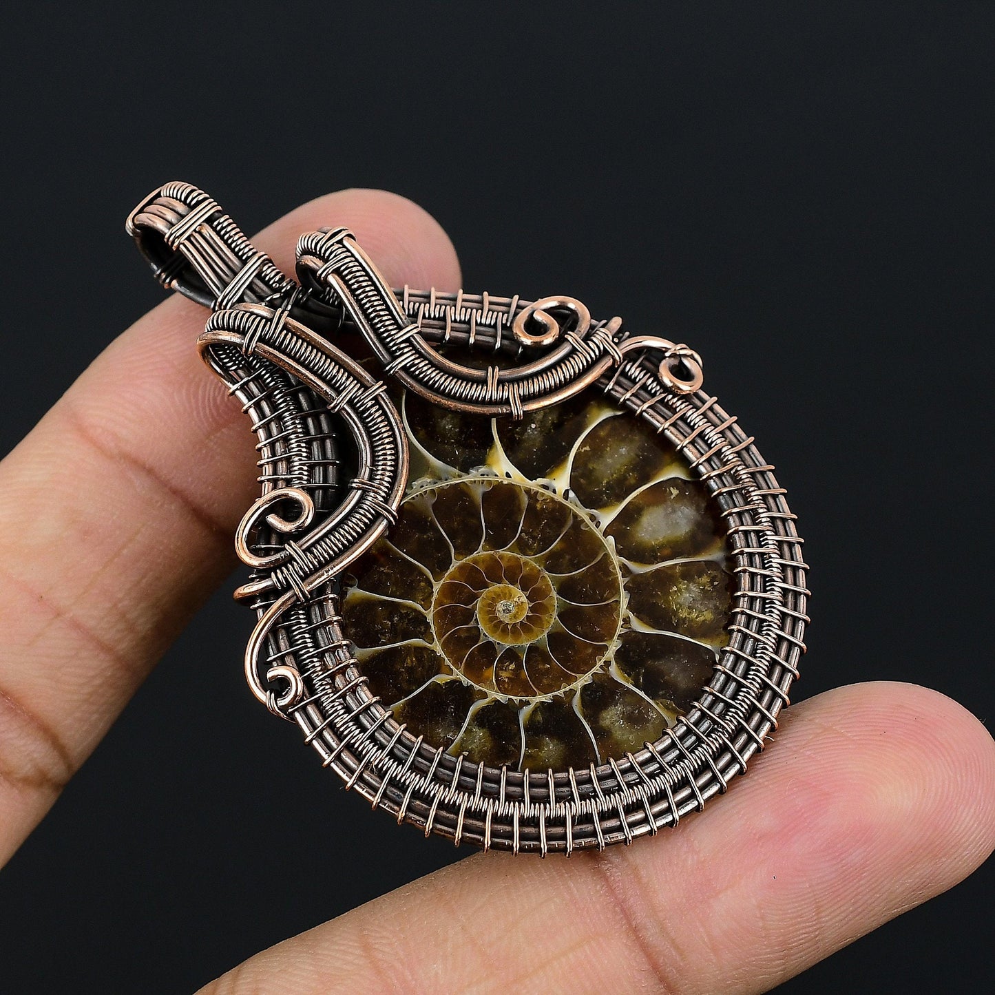 Copper Ammonite Gemstone Pendant
