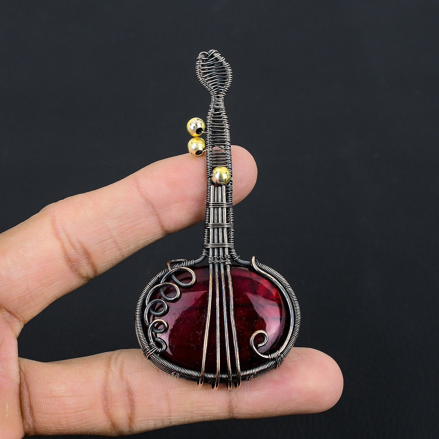 Red Labradorite Gemstone Guitar Pendant