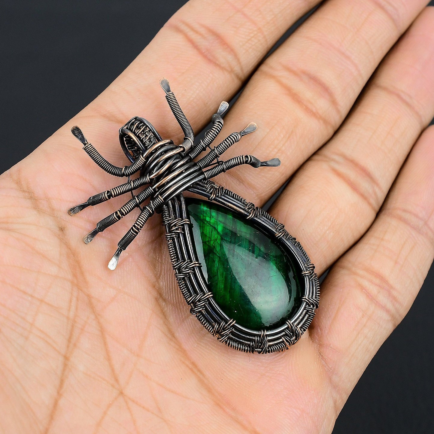 Green Labradorite Gemstone Spider Pendant