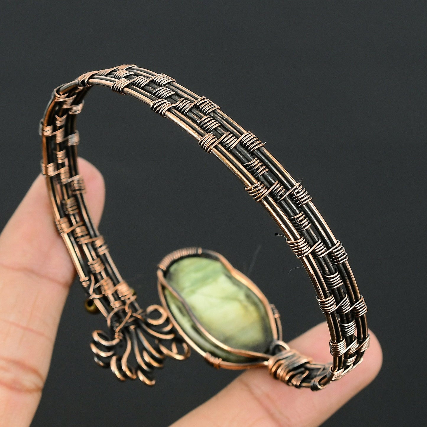 Green Swiss Opal Gemstone Copper Cuff Bracelet