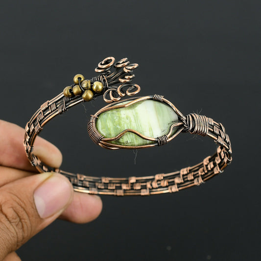 Green Swiss Opal Gemstone Copper Cuff Bracelet