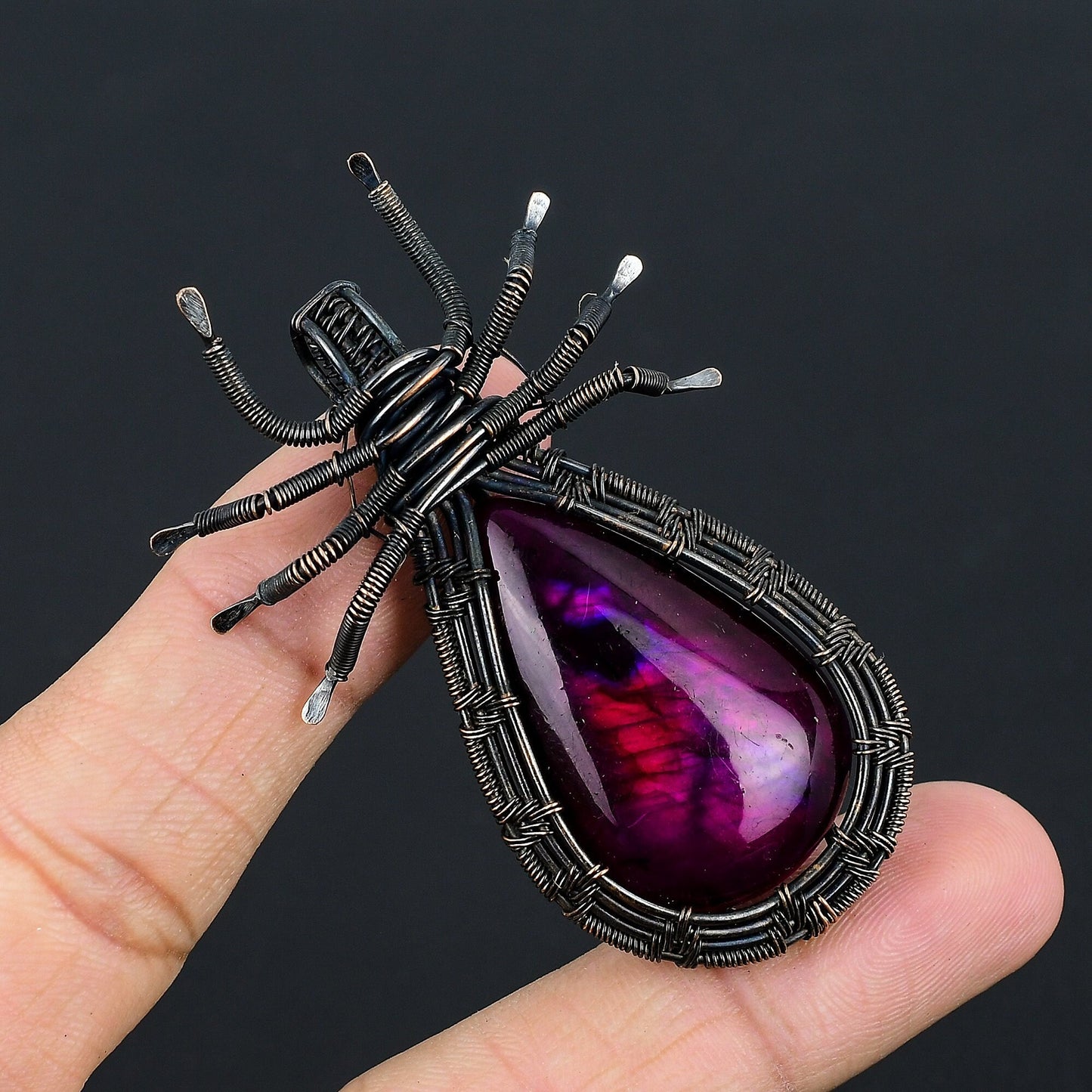 Pink Labradorite Gemstone Spider Pendant