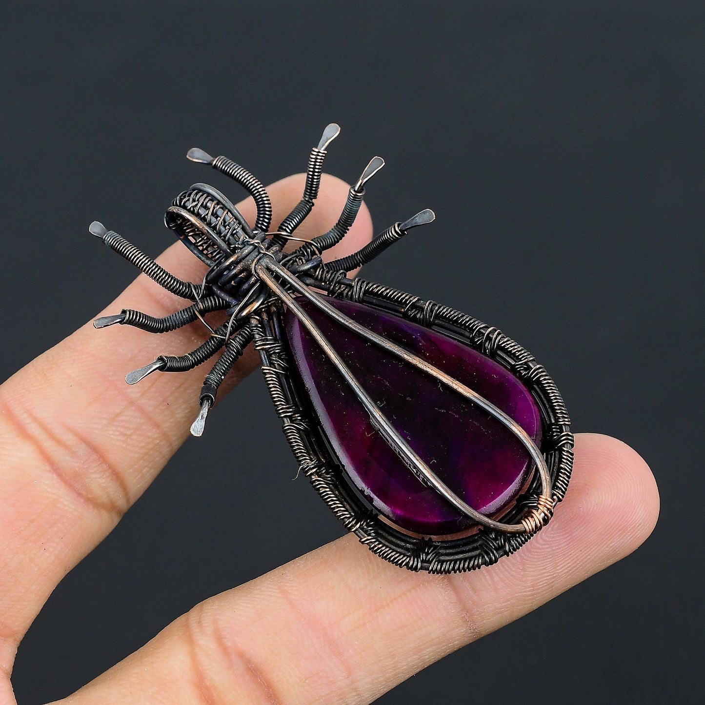 Pink Labradorite Gemstone Spider Pendant