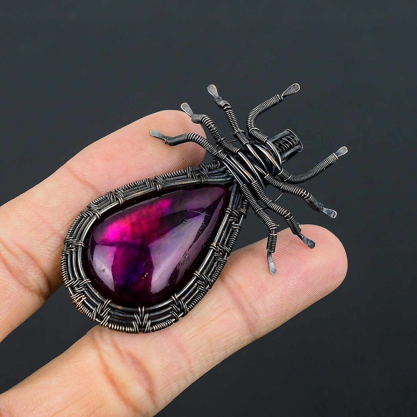 Pink Labradorite Gemstone Spider Pendant