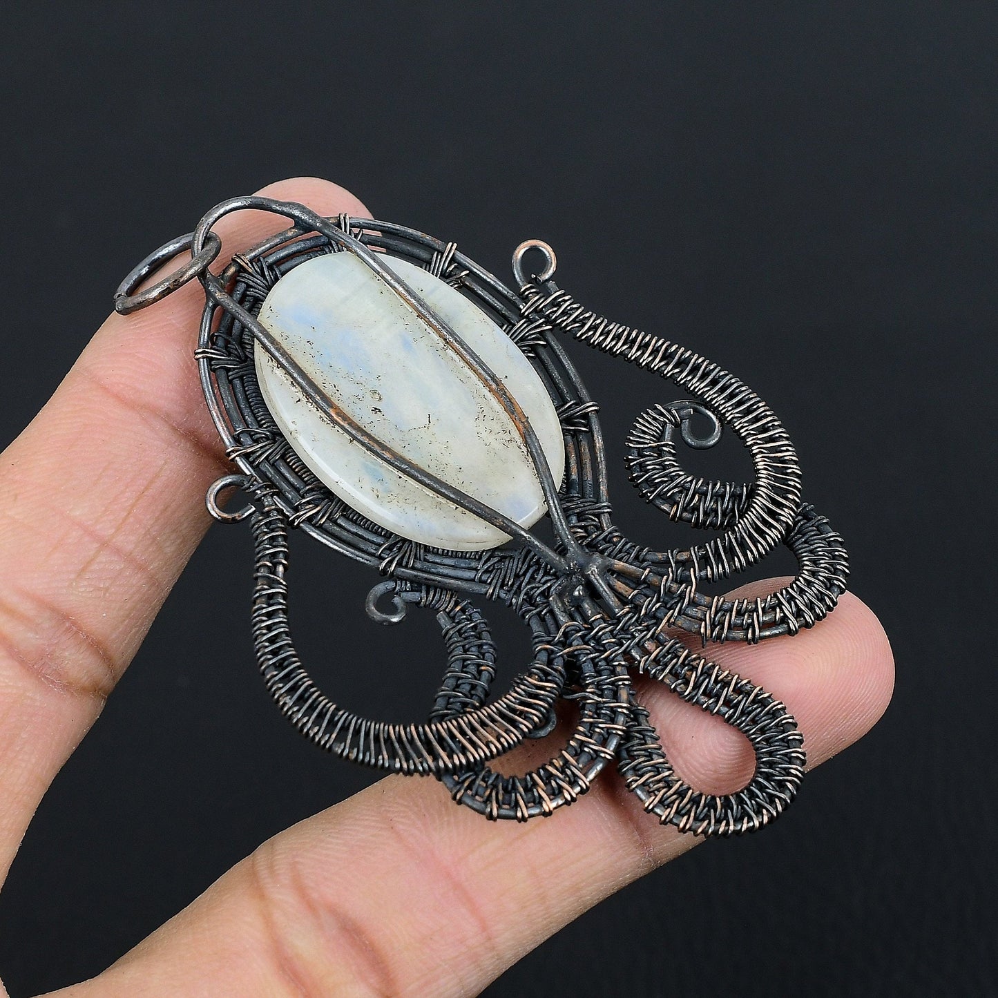 Copper Octopus Moonstone Gemstone Pendant