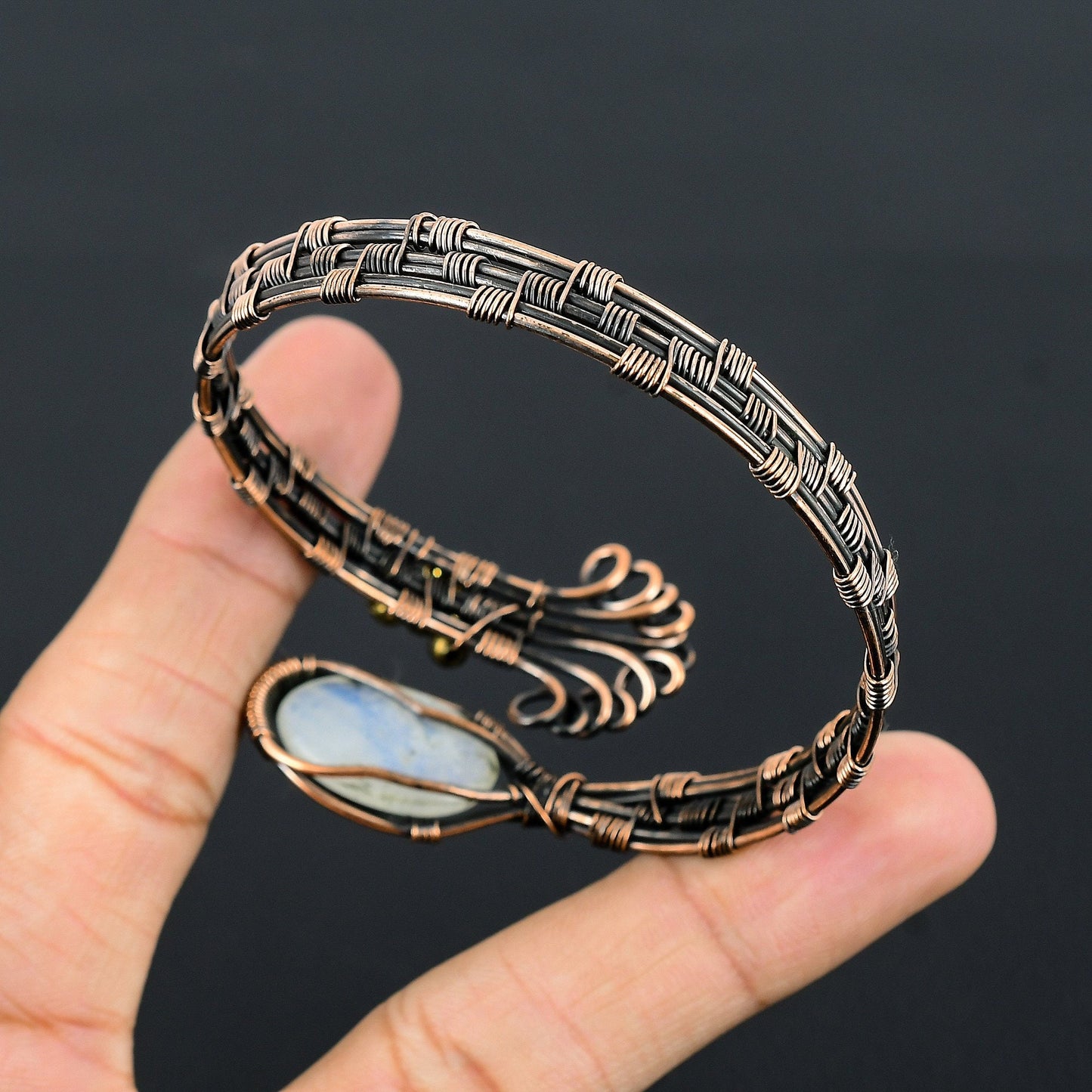 White Moonstone Gemstone Copper Cuff Bracelet