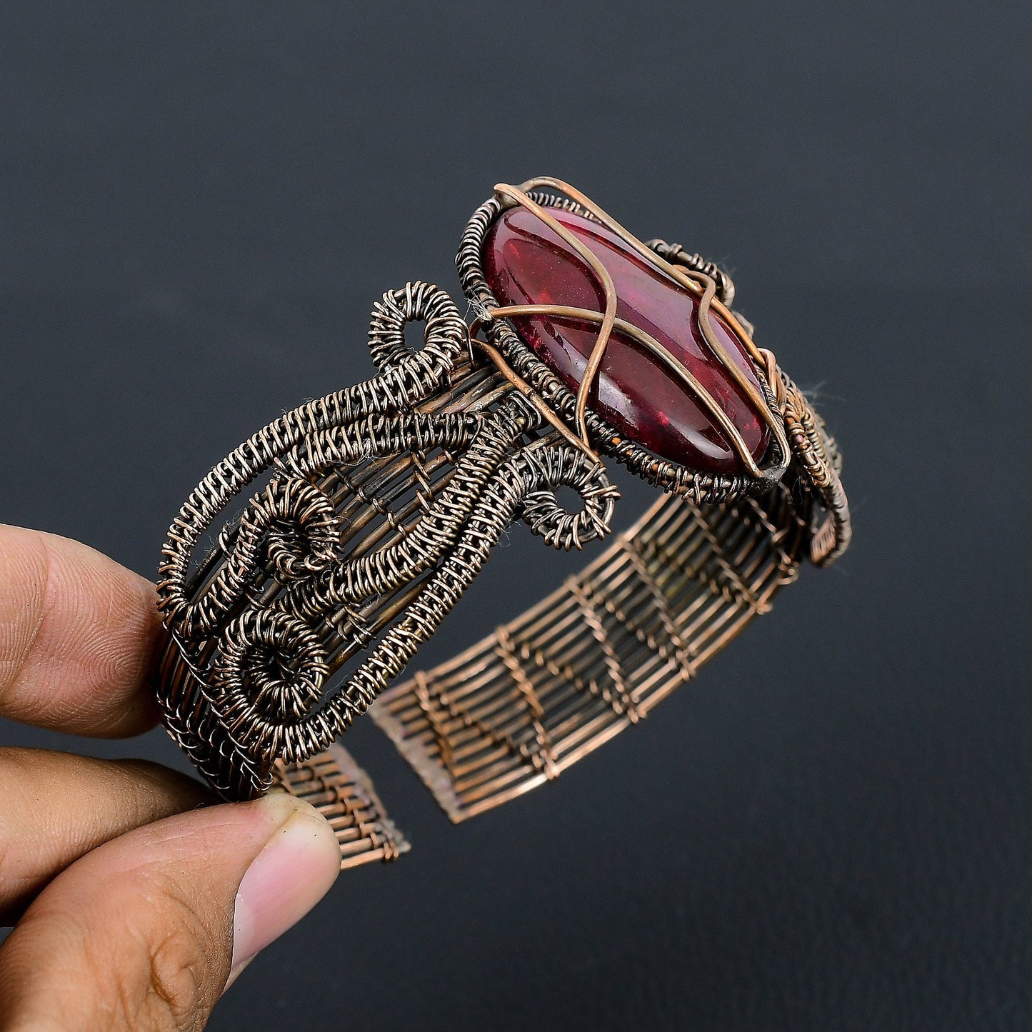 Red Flash Labradorite Gemstone Cuff Bracelet