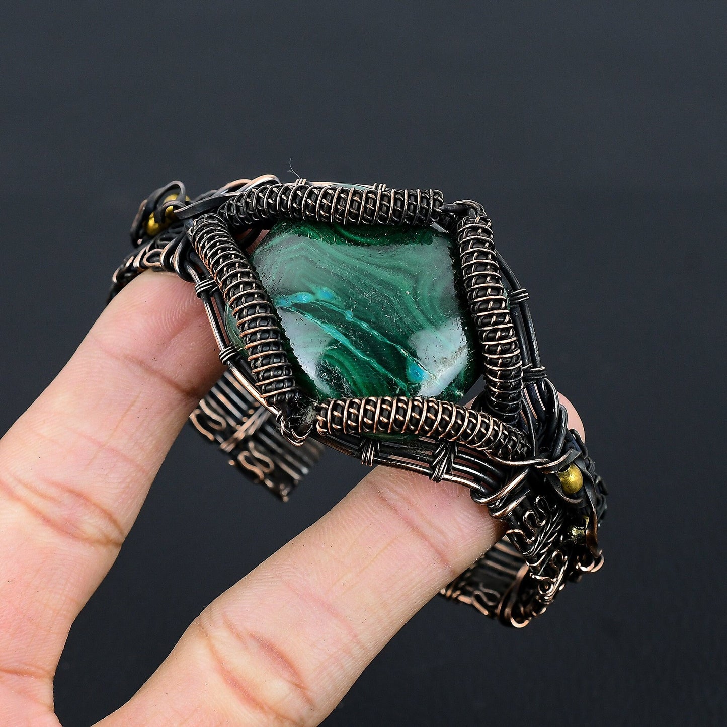 Green Malachite Gemstone Copper Cuff Bracelet