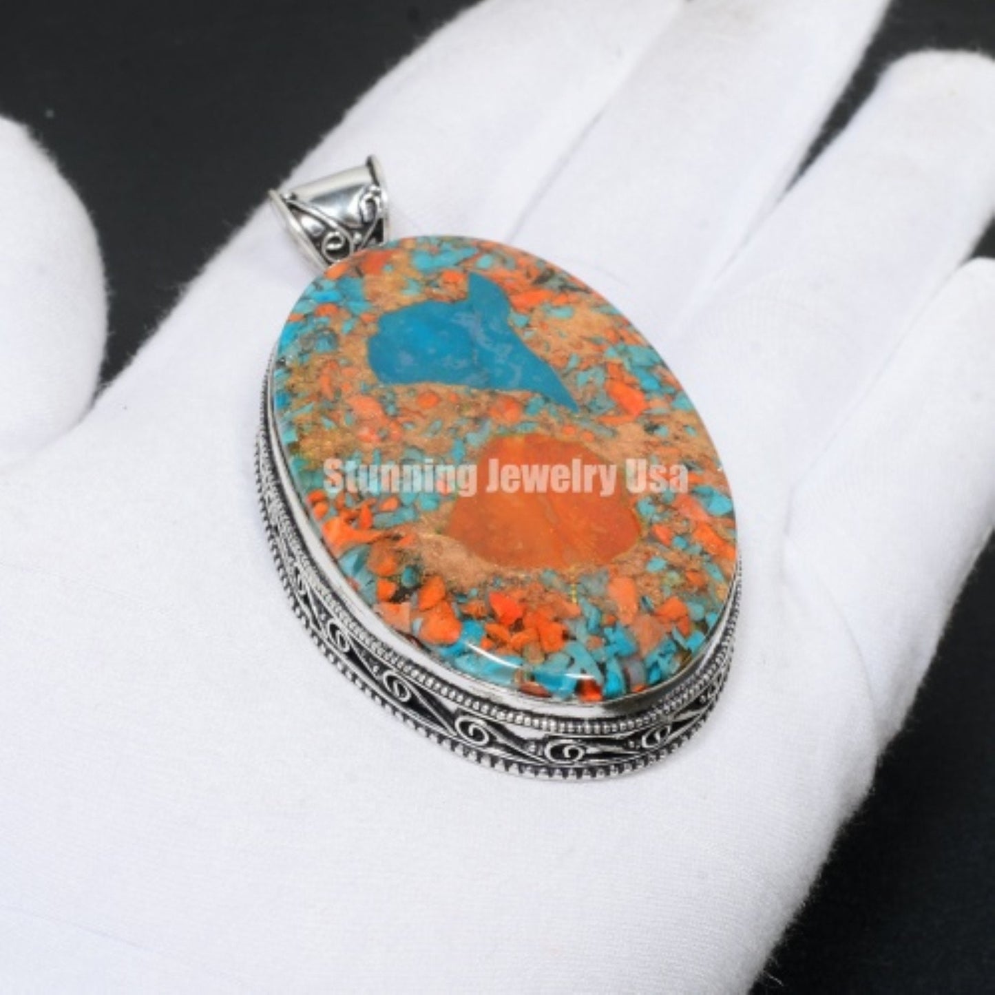 Orange Copper Spiny Oyster Gemstone Pendant