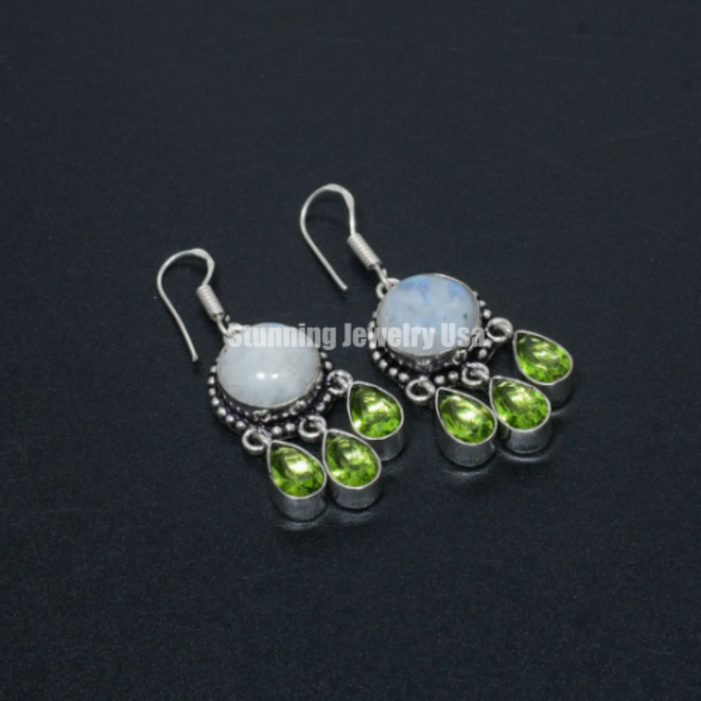 Rainbow Moonstone Sterling Silver Earrings
