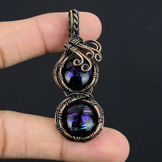 Copper Dichroic Glass Gemstone Pendant