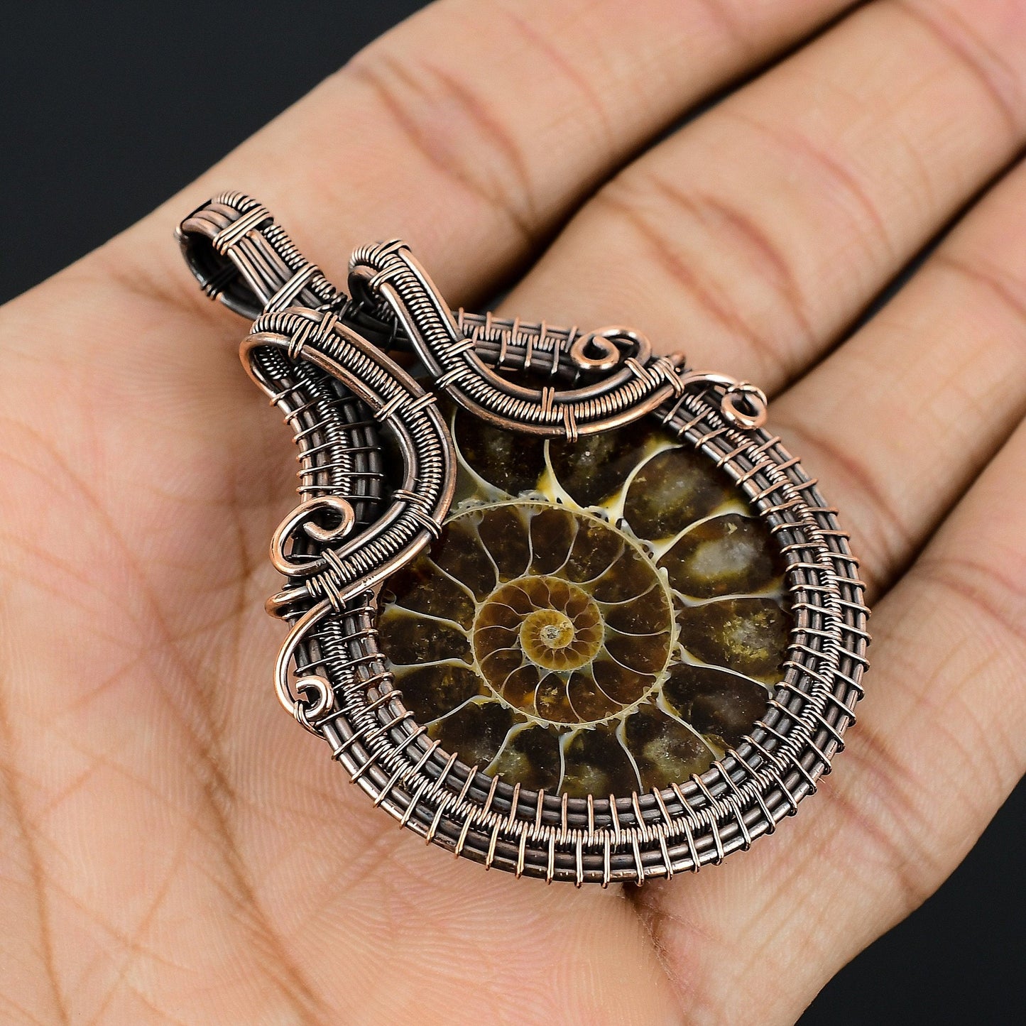 Copper Ammonite Gemstone Pendant