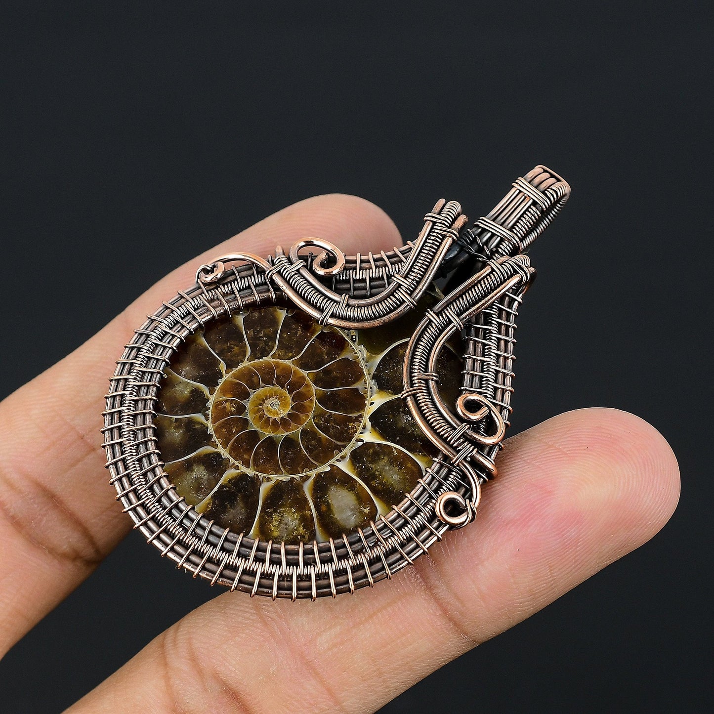Copper Ammonite Gemstone Pendant
