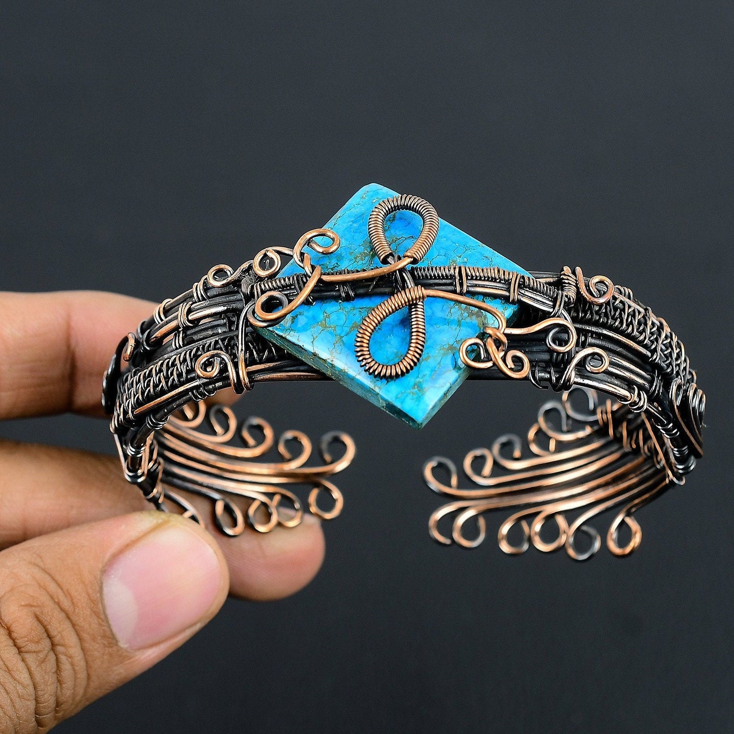 Turquoise Gemstone Copper Wire Wrap Bracelet