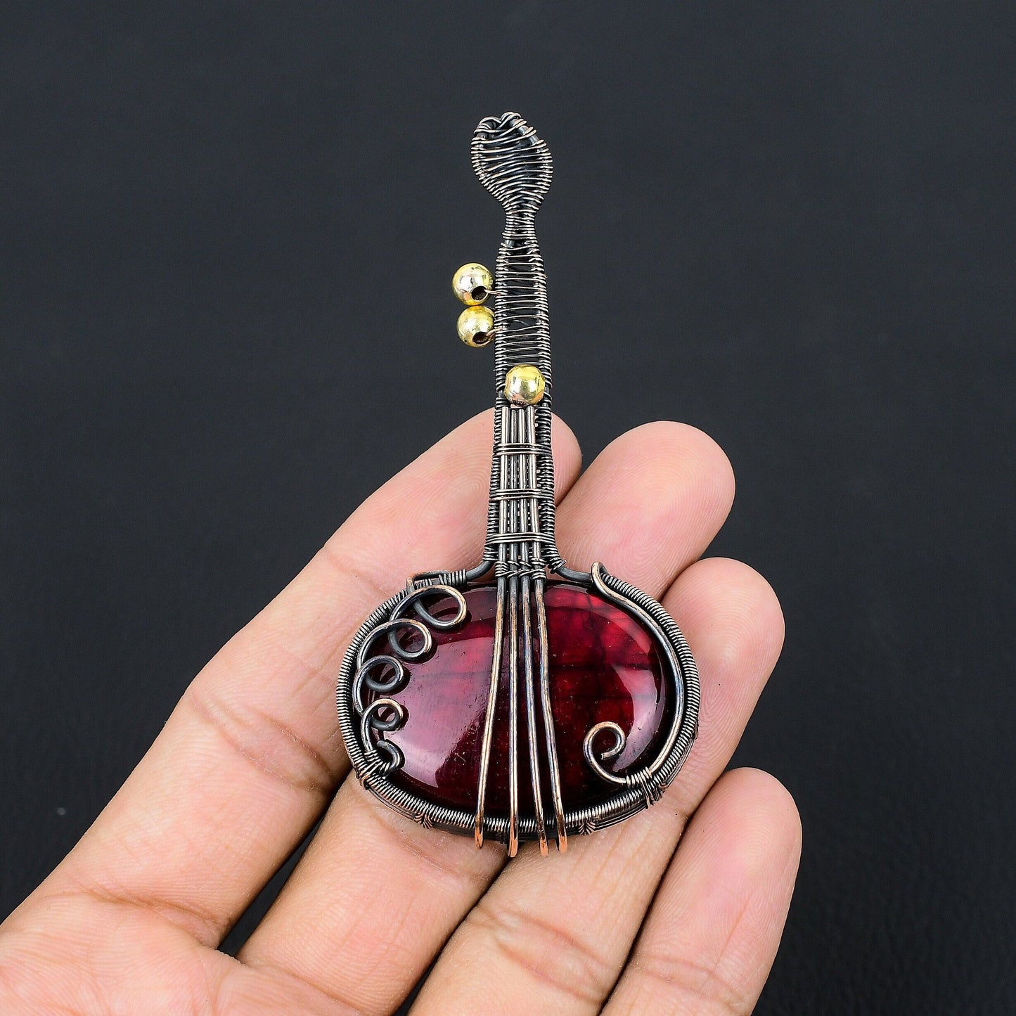 Red Labradorite Gemstone Guitar Pendant