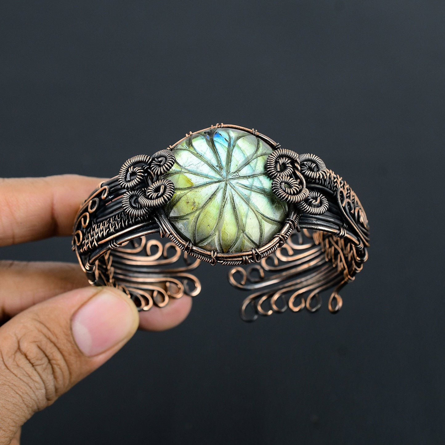 Blue Labradorite Gemstone Copper Cuff Bracelet