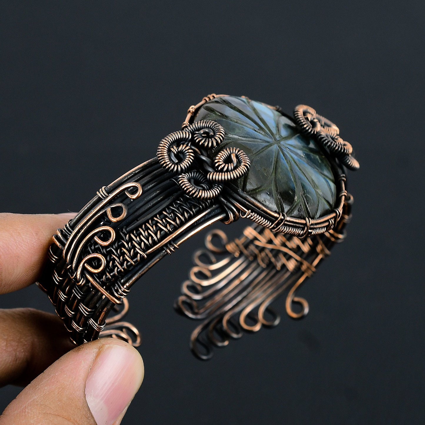 Blue Labradorite Gemstone Copper Cuff Bracelet