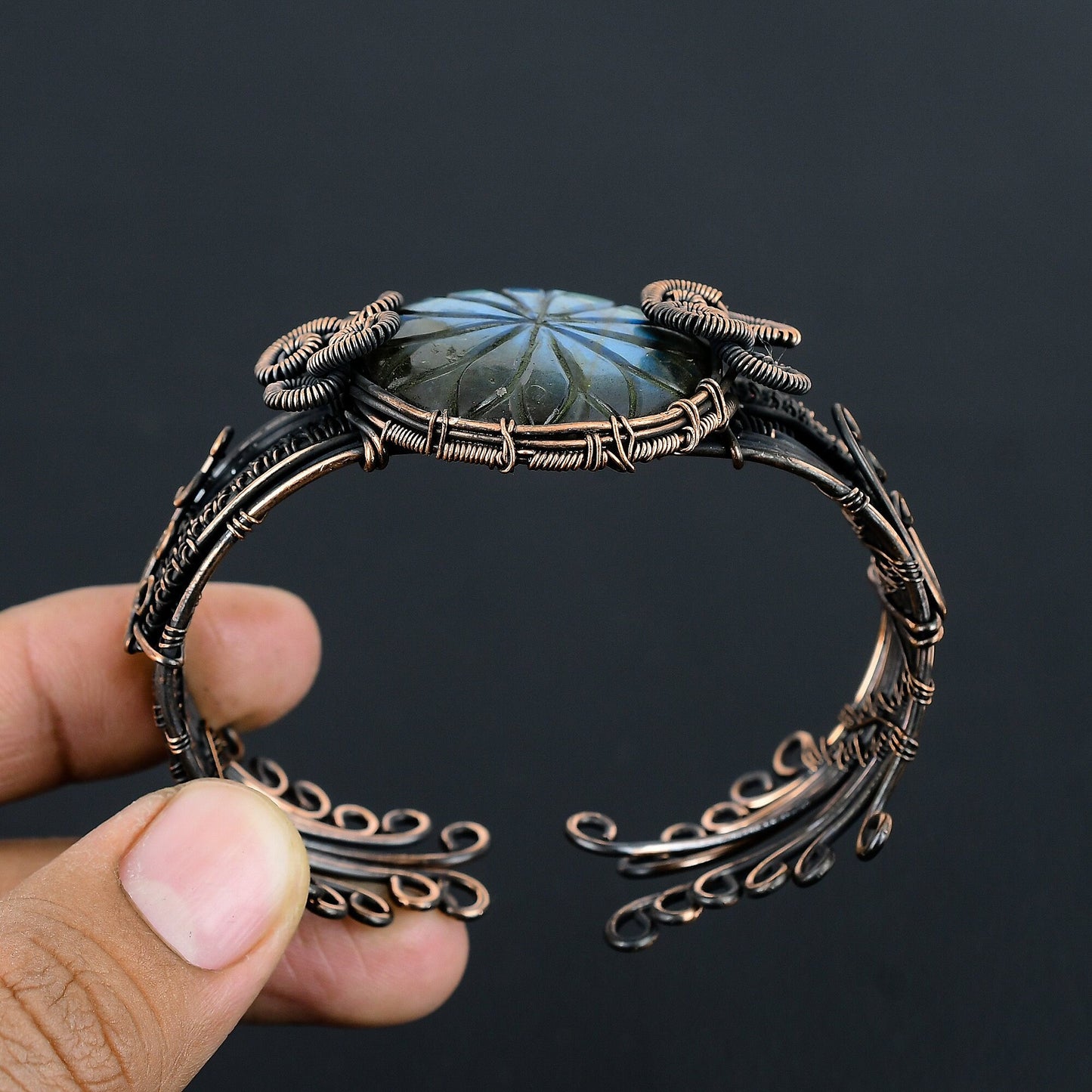 Blue Labradorite Gemstone Copper Cuff Bracelet