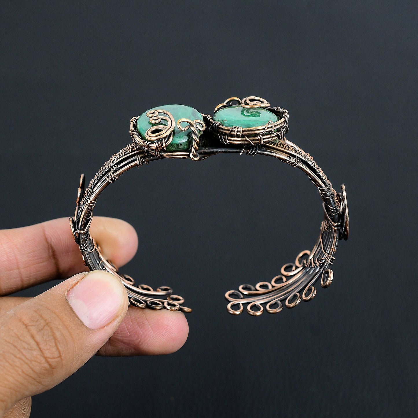 Green Malachite Gemstone Cuff Bracelet