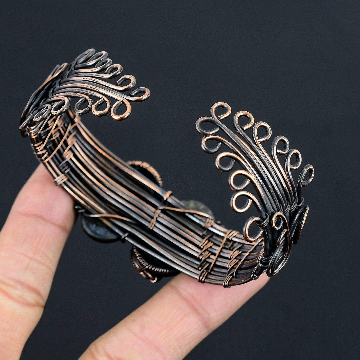 Blue-Green Labradorite Gemstone Cuff Bracelet