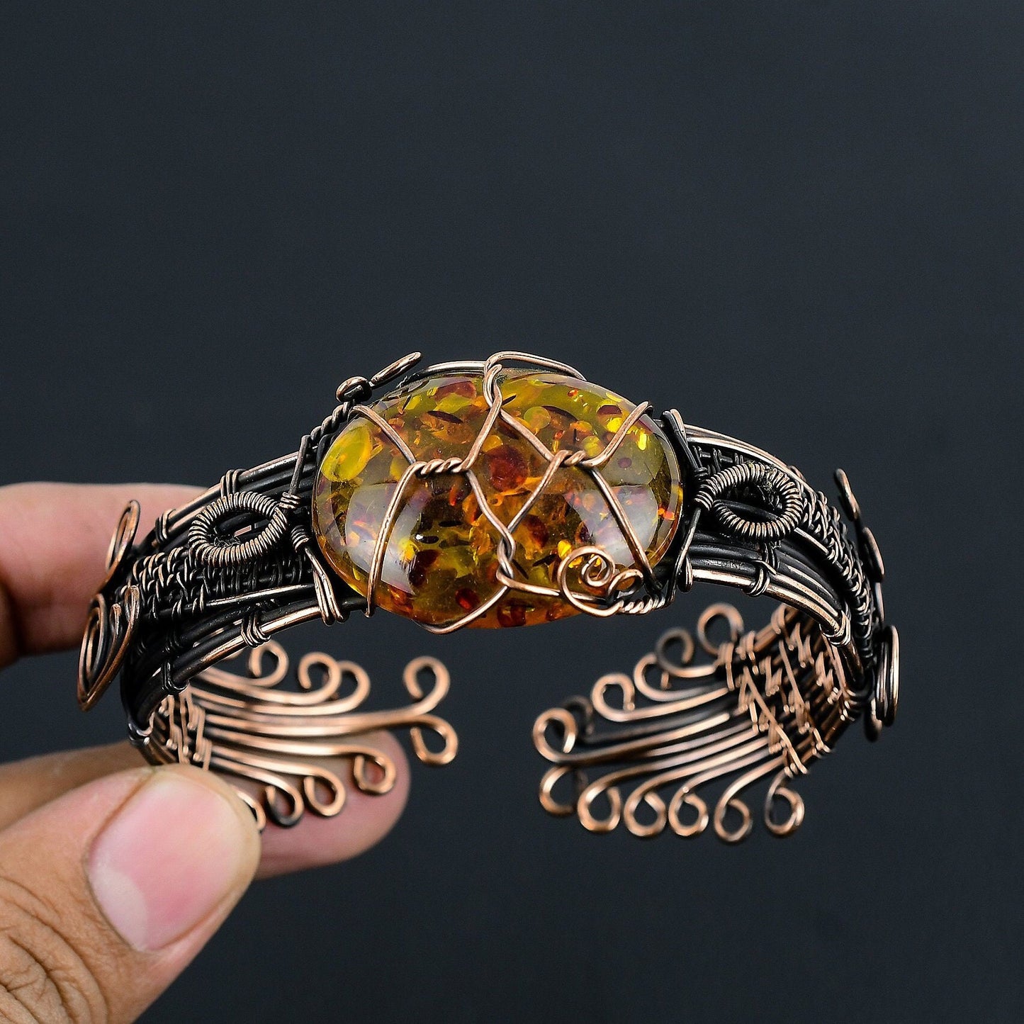 Amber Gemstone Copper Cuff Bracelet