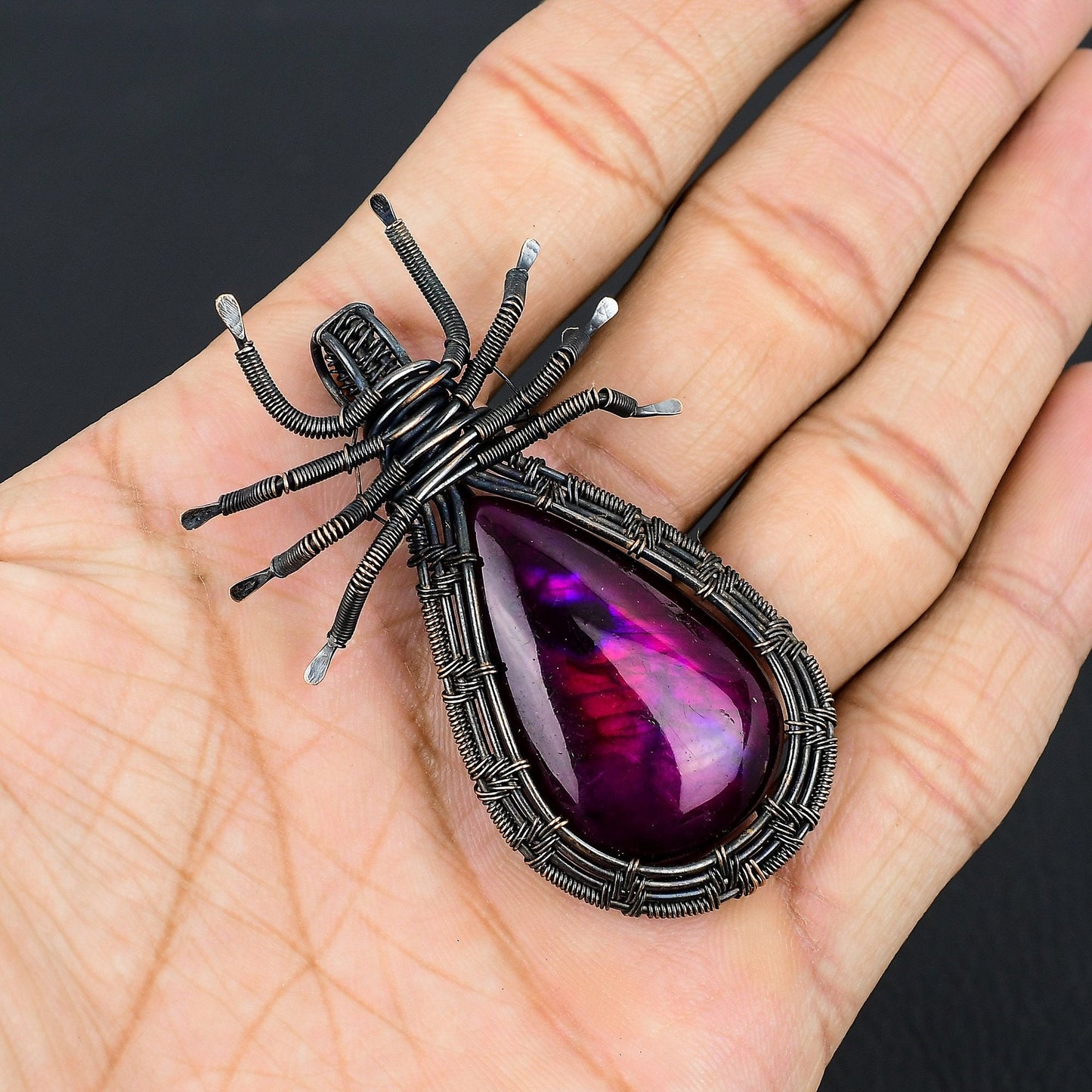 Pink Labradorite Gemstone Spider Pendant