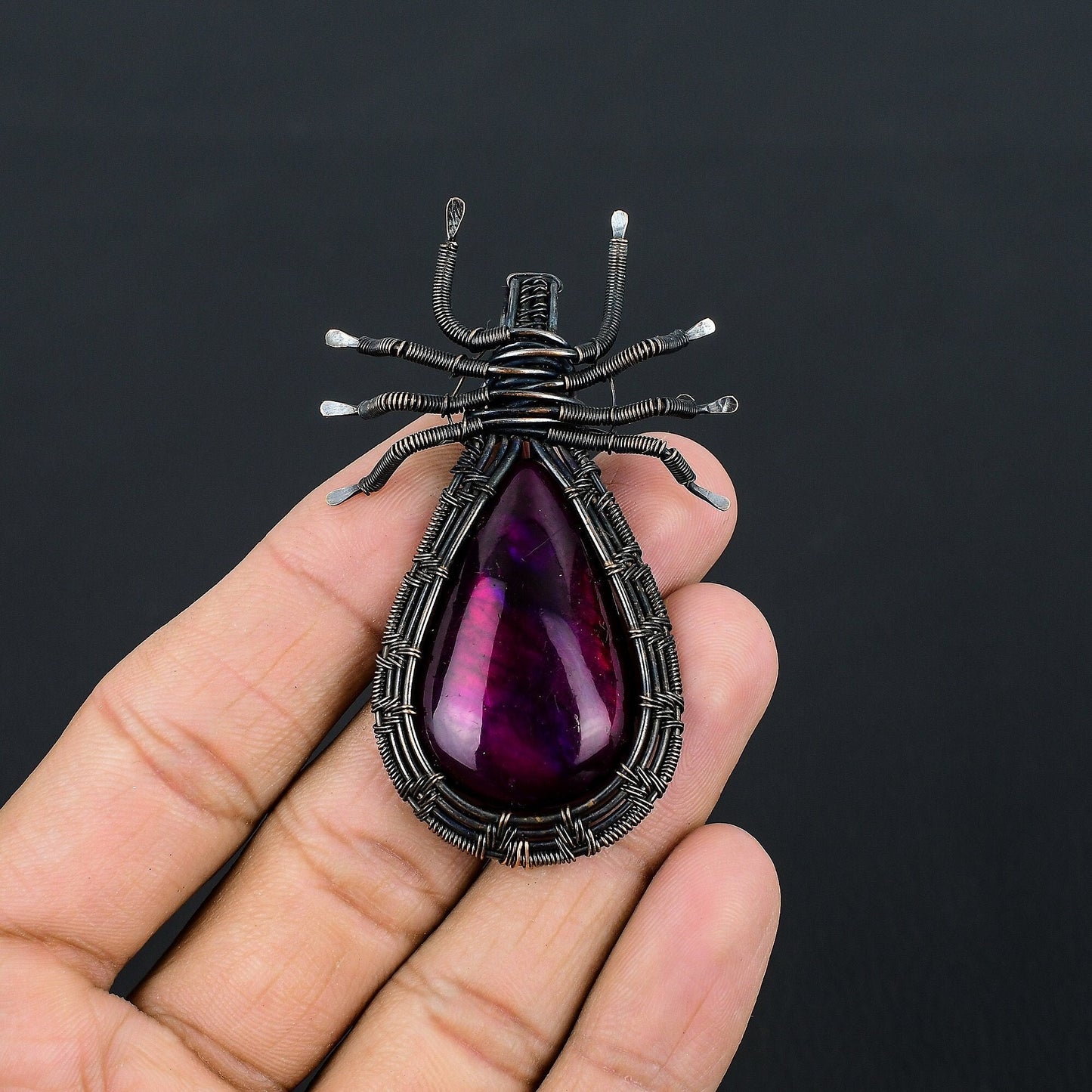 Pink Labradorite Gemstone Spider Pendant