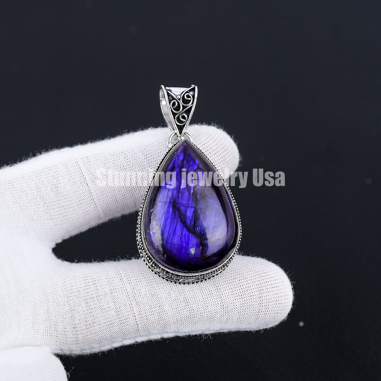 Purple Fire Labradorite Gemstone Pendant