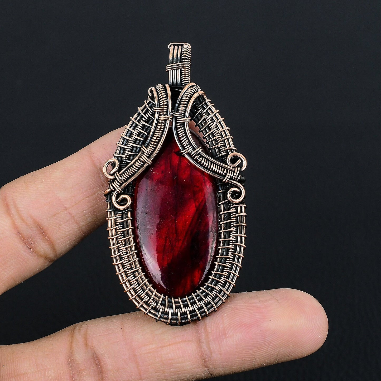 Red Fire Labradorite Gemstone Pendant