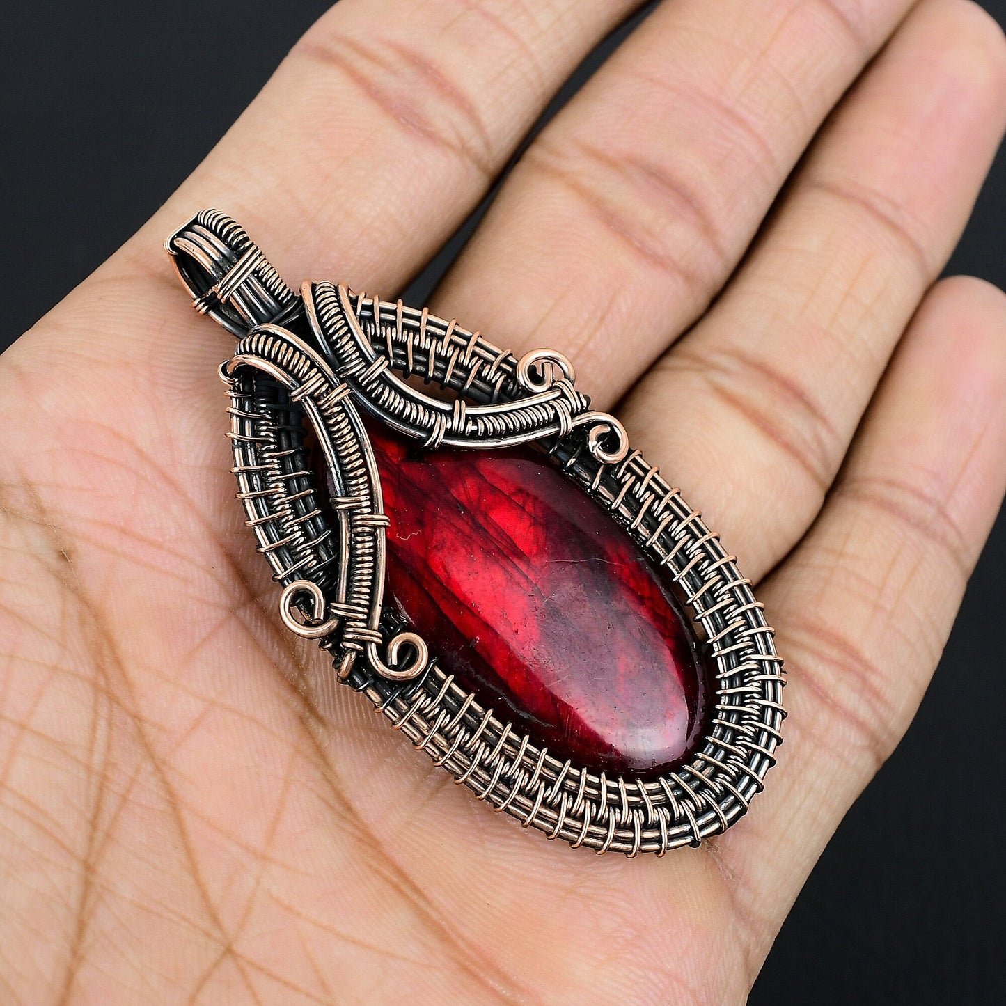 Red Fire Labradorite Gemstone Pendant