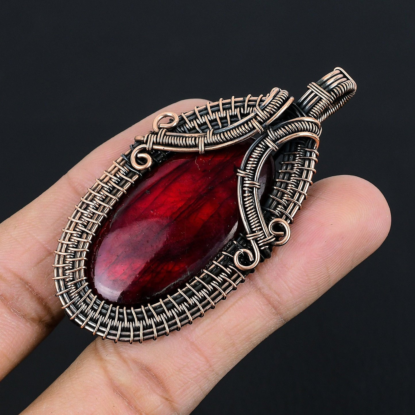 Red Fire Labradorite Gemstone Pendant