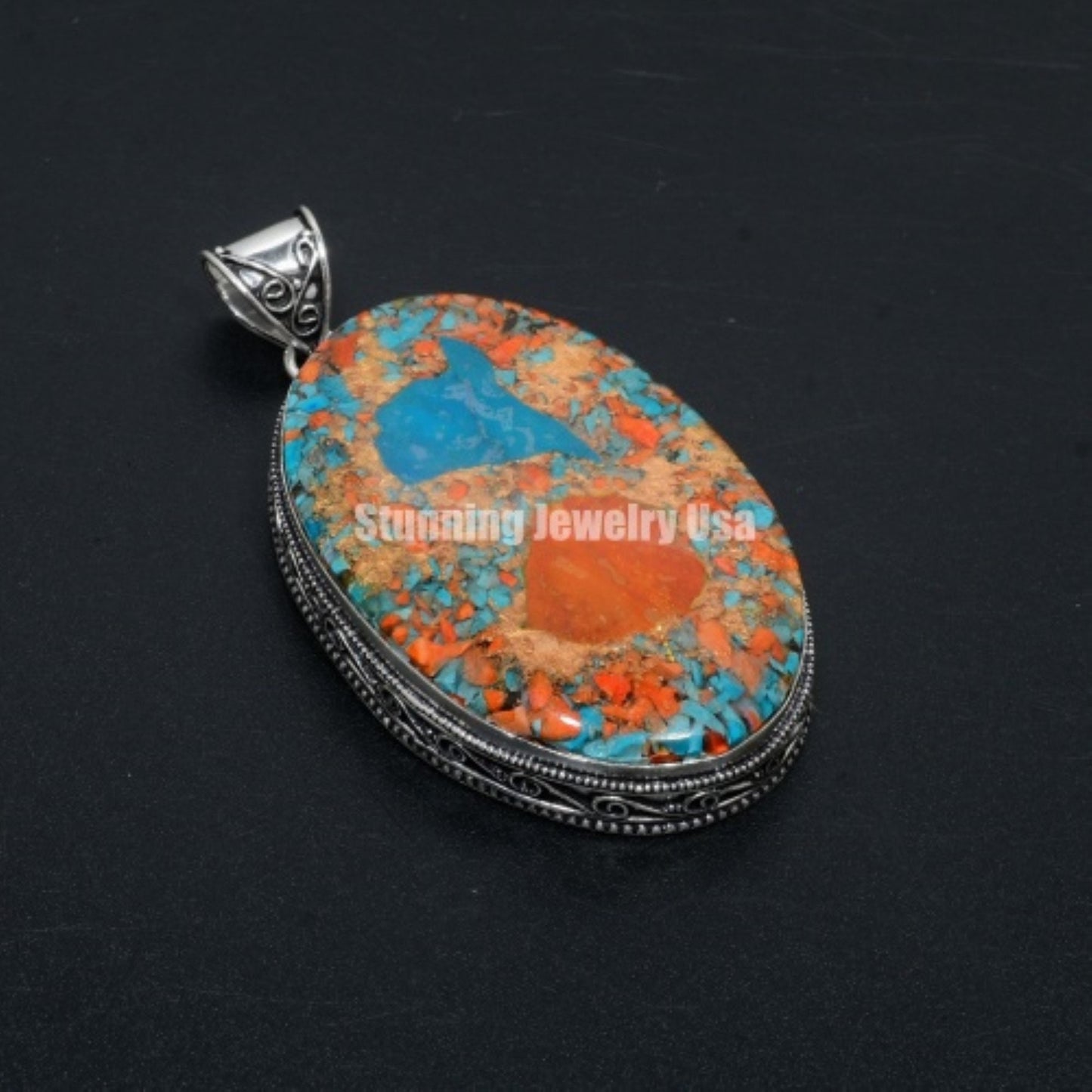 Orange Copper Spiny Oyster Gemstone Pendant